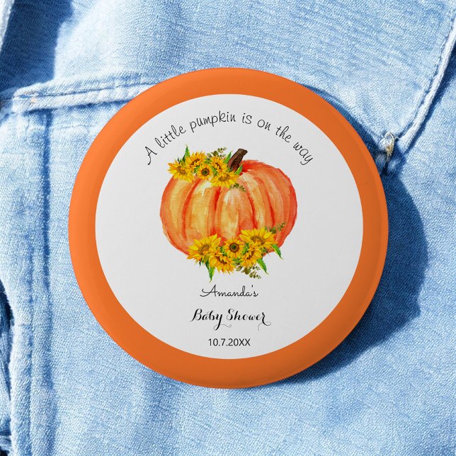 Pumpkin Baby Dusche Orange White Floral Button (Von Creator hochgeladen)
