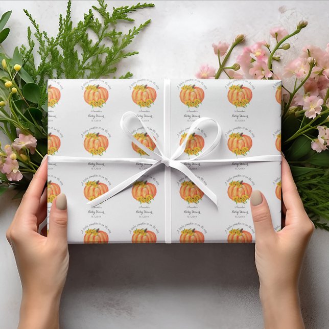 Pumpkin Baby Dusche Orangefarbenes weißes Schleifp Geschenkpapier (Von Creator hochgeladen)