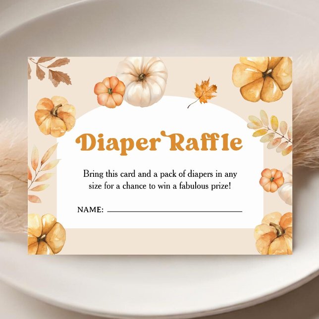 Pumpkin Baby Dusche Retro Fall Windeln Raffle Begleitkarte (Von Creator hochgeladen)