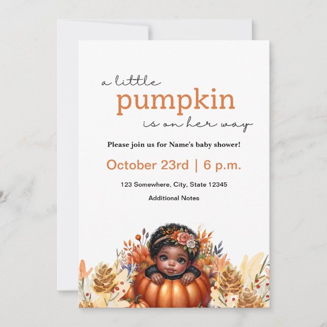 Pumpkin Baby Girl Dusche Black Child Einladung (Vorderseite)