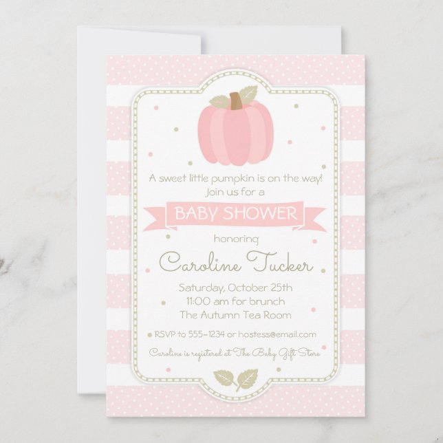 Pumpkin Baby Girl Dusche Einladung - Rosa Streifen (Vorderseite)