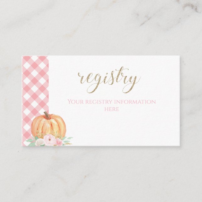 Pumpkin Baby Showblume Karierte Geschenkkartei Begleitkarte (Vorderseite)