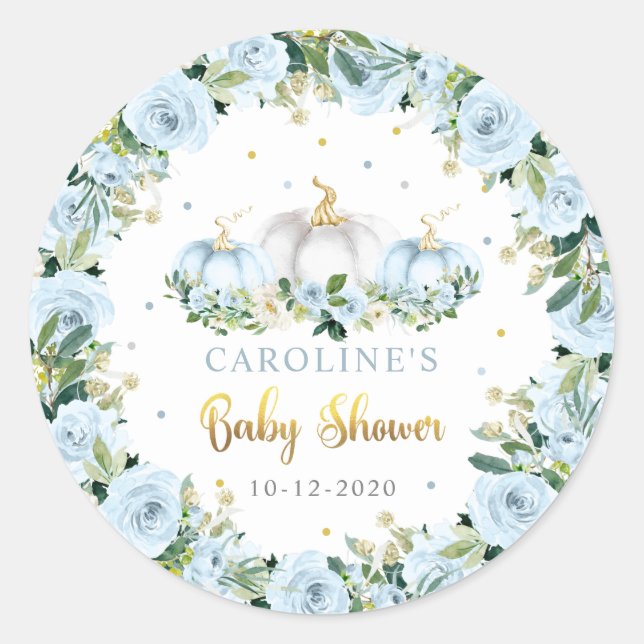 Pumpkin Baby Showboy Fall Blue Pumpkin Gefallen Runder Aufkleber (Vorderseite)