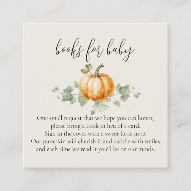Pumpkin Baby Shower Books for Baby Cards Begleitkarte (Vorderseite)