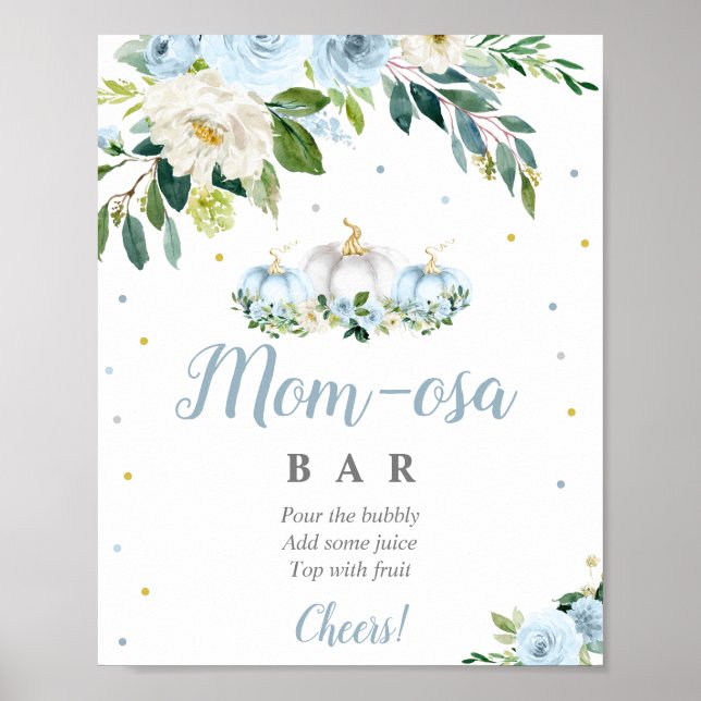 Pumpkin Baby Shower Boy Fall Blue Mama osa Bar Sig Poster (Vorne)