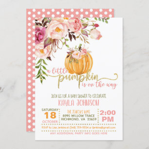 Pumpkin Baby Shower Einladung - Blumenrosa Punkte