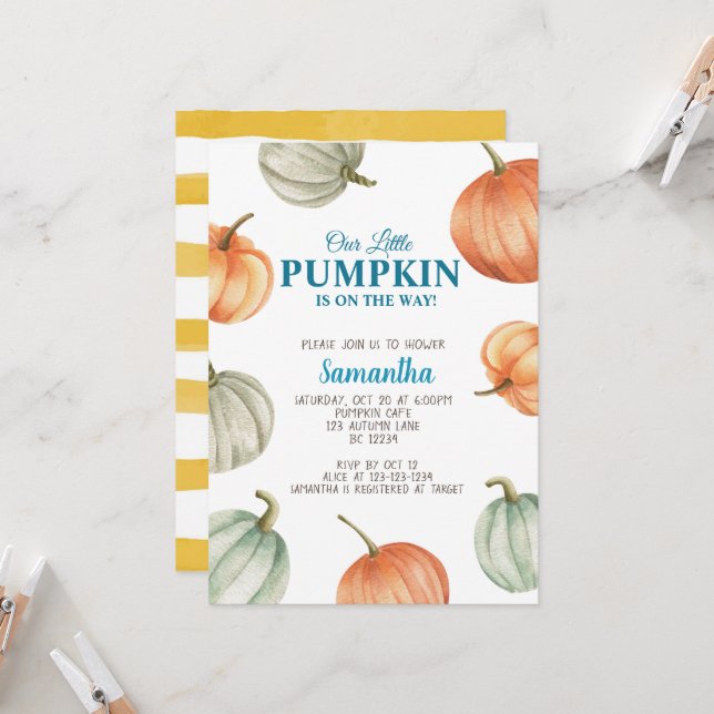 Pumpkin Baby Shower Einladung, Fall Baby Sprinkle Einladung (Vorderseite/Rückseite Beispiel)