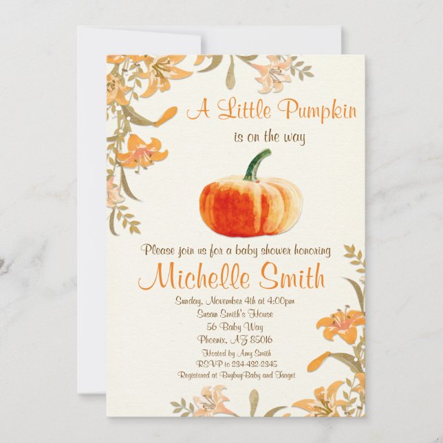 Pumpkin Baby Shower Einladung, Kleine Pumpkin Einladung (Vorderseite)
