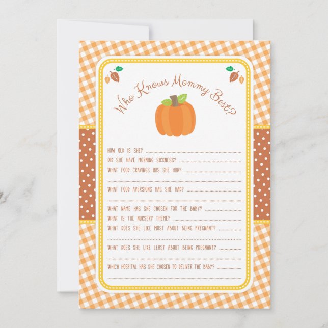 Pumpkin Baby Shower Game - Wer Mommy Best kennt (Vorderseite)