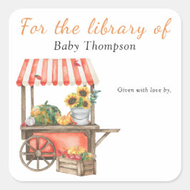 Pumpkin-Babydusche - Buchzeichen für die Bibliothe Quadratischer Aufkleber