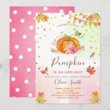 Pumpkin Babydusche Einladung Herbst Pink