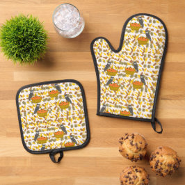 Pumpkin Basket Oven Mitt and Pot Holders Ofenhandschuh & Topflappen-Set
