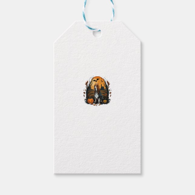 Pumpkin Basset Hound Kostüm auf Basset Hound Hallo Geschenkanhänger (Vorderseite)