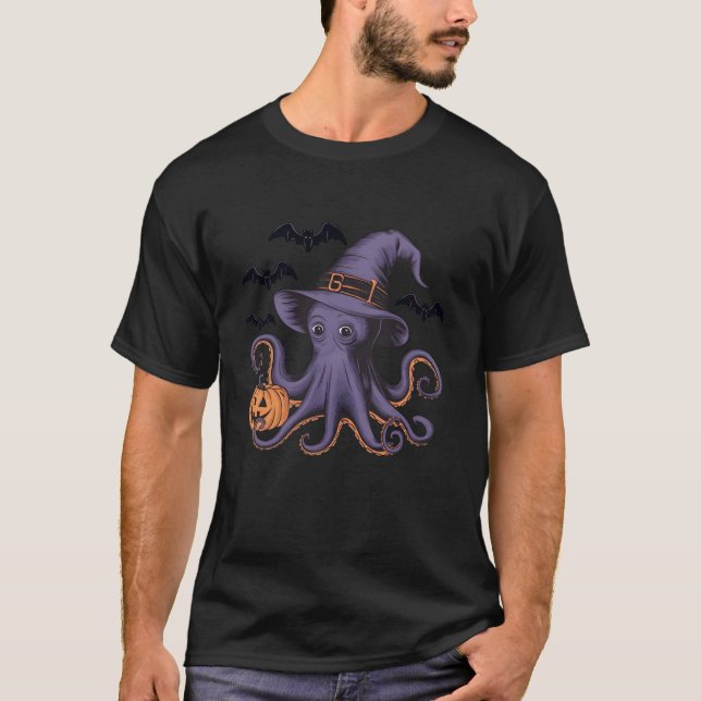 Pumpkin Bat Hexenkostüm Octopus Halloween T Shir T-Shirt (Vorderseite)