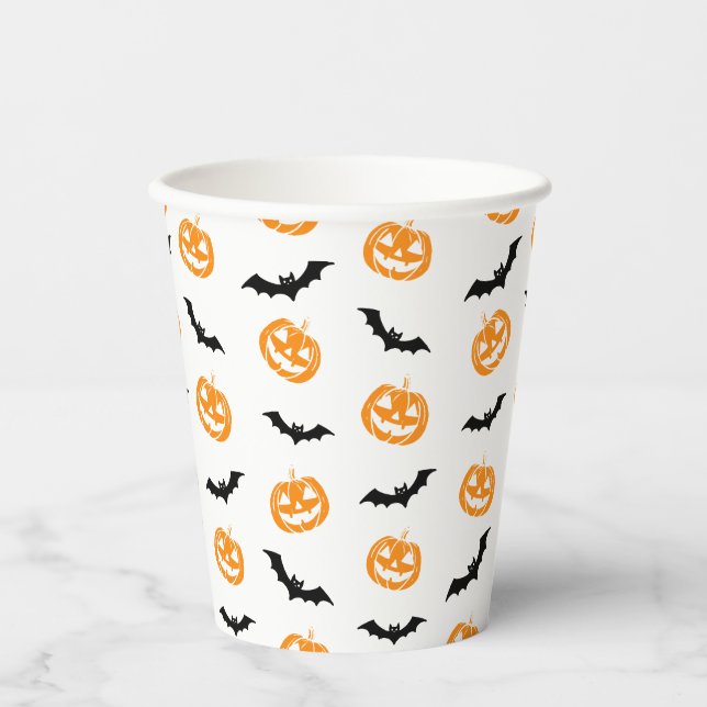 Pumpkin Bat Trick oder Treat Party Lichtmuster Pappbecher (Vorderseite)