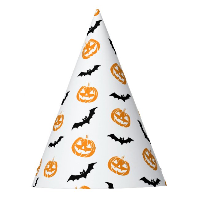 Pumpkin Bat Trick oder Treatment Light Pattern Partyhütchen (Vorderseite)