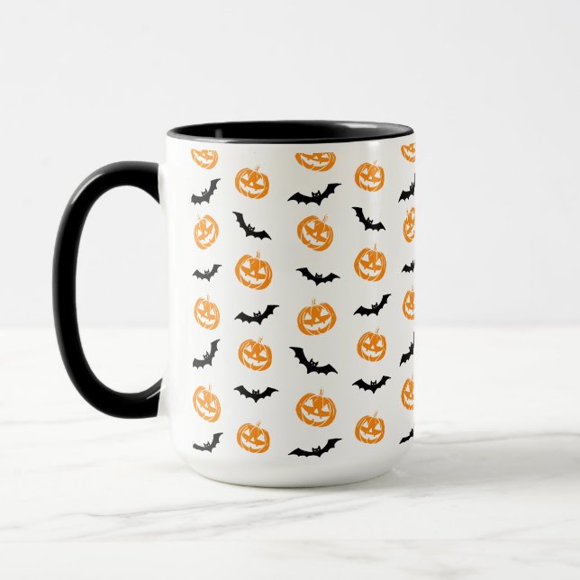 Pumpkin Bat Trick oder Treatment Light Pattern Tasse (Links)