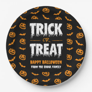 Pumpkin Bat Trick oder Treten Dunkel Gemustert Pappteller