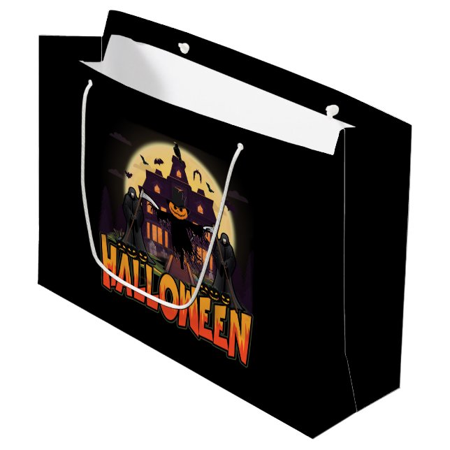 Pumpkin Beängstigend House, Halloween Große Geschenktüte (Vorderseite Schrägansicht)