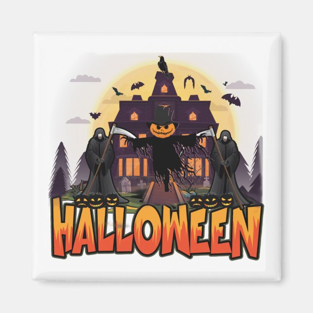 Pumpkin Beängstigend House, Halloween Magnet (Vorne)