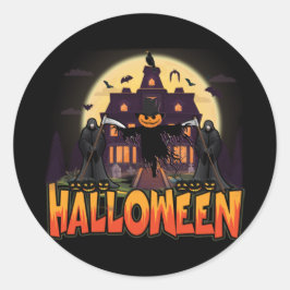 Pumpkin Beängstigend House, Halloween Runder Aufkleber