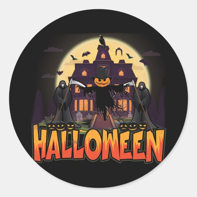 Pumpkin Beängstigend House, Halloween Runder Aufkleber (Vorderseite)
