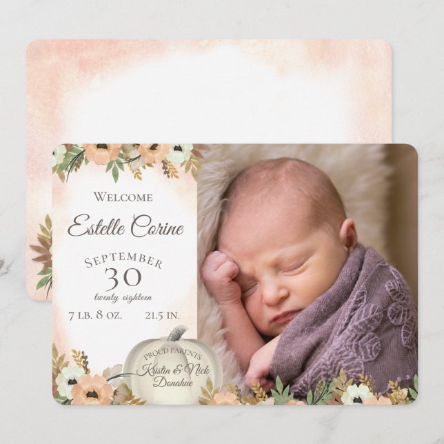 Pumpkin Birth Ankündigung und vielen Dank (Vorne/Hinten)