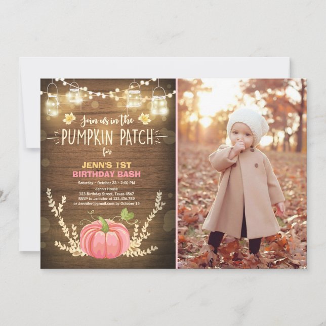Pumpkin Birthday Einladung Pink Girl Geburtstag (Vorderseite)