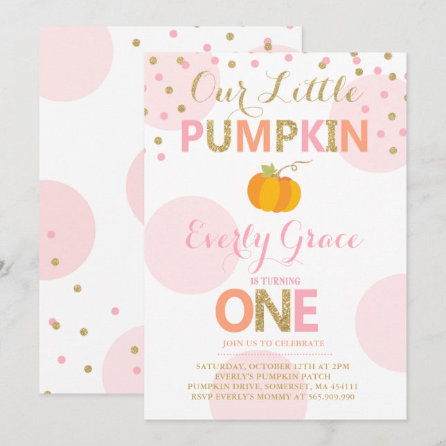 Pumpkin Birthday Einladung Pink Gold Pumpkin (Vorne/Hinten)