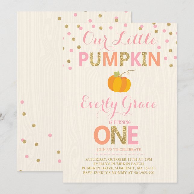 Pumpkin Birthday Einladung Pink Gold Pumpkin (Vorne/Hinten)