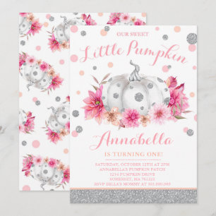 Pumpkin Birthday Einladung Pink Silver Pumpkin