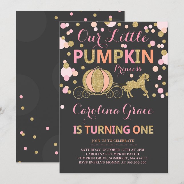 Pumpkin Birthday Einladung Pumpkin Princess Party (Vorne/Hinten)