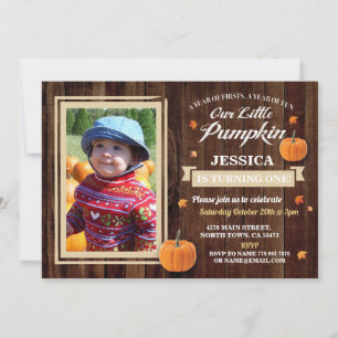 Pumpkin Birthday ONE Foto Girl Herbst 1. Einladung