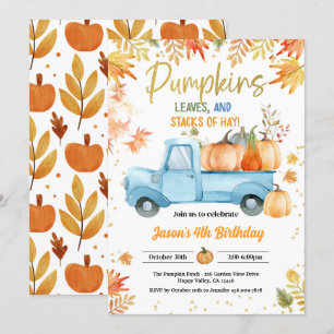 Pumpkin Birthday Party Boy Blue Truck Herbst Herbs Einladung