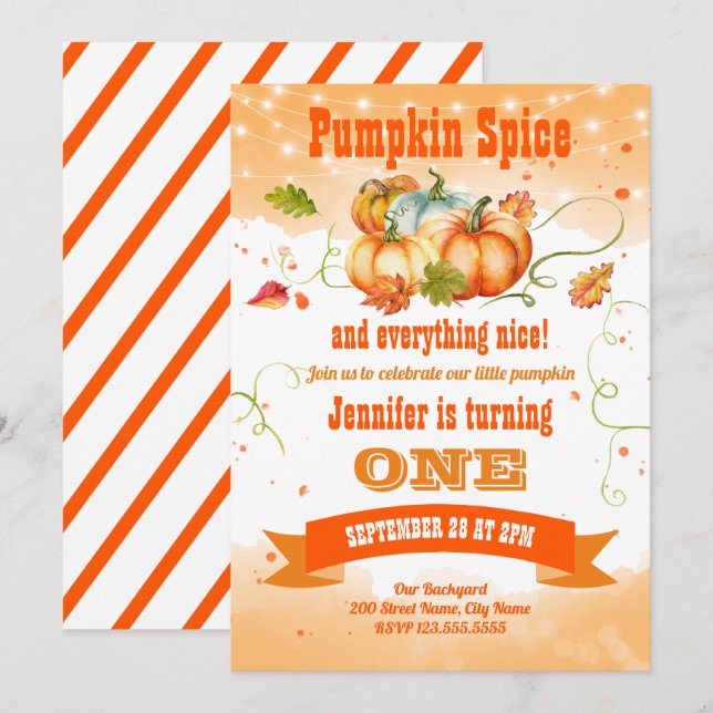 Pumpkin Birthday Party Einladung (Vorne/Hinten)