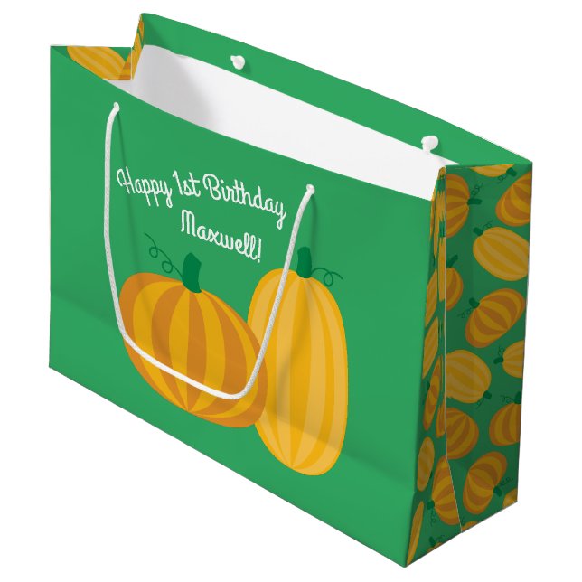 Pumpkin Birthday Party Kinder Große Geschenktüte (Vorderseite Schrägansicht)