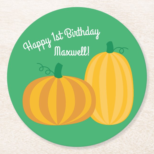 Pumpkin Birthday Party Kinder Runder Pappuntersetzer (Vorderseite)