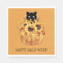 Pumpkin Black Cat Halloween Napkins