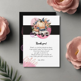Pumpkin Black Pink Floral Truck Baby Dusche Dankeskarte