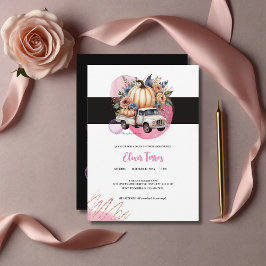 Pumpkin Black Pink Floral Truck Baby Dusche Einladung