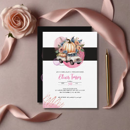 Pumpkin Black Pink Floral Truck Baby Dusche Einladung