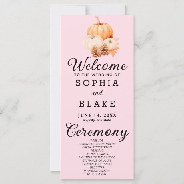 Pumpkin & Blätter Fall Soft Pink Wedding Program (Vorderseite)