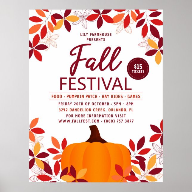 Pumpkin Blätter Frame Fall Festival Event Poster (Vorne)
