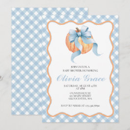 Pumpkin Blue Bogen Karierte Babydusche Einladung