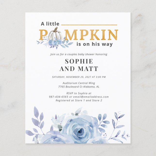 Pumpkin Blue Botanical Boys Baby Shower Invitation Flyer (Vorne)