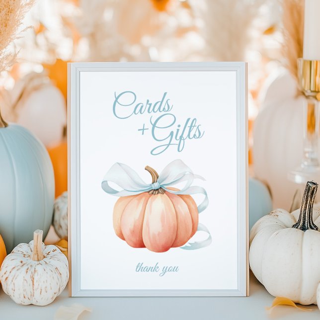 Pumpkin Blue Bow Cards & Gifts Table Sign Poster (Créateur téléchargé)
