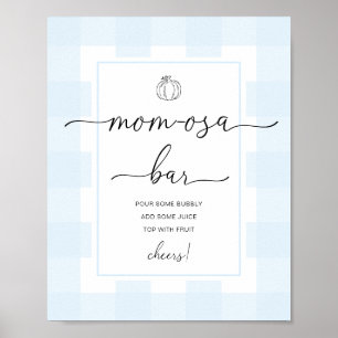 Pumpkin Blue Gingham Baby Shower Mama-osa Bar Sign Poster