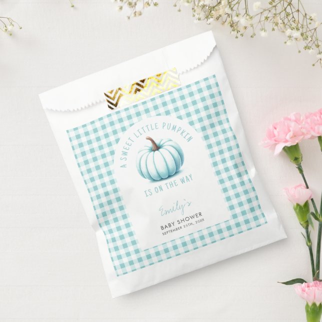 Pumpkin Blue Gingham Kariert Boy Baby Shower Geschenktütchen (Versiegelt)