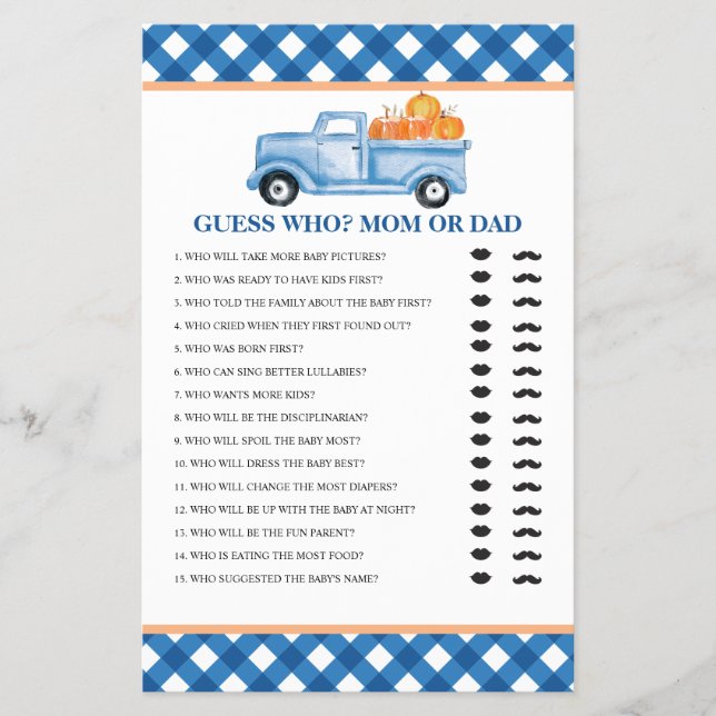 Pumpkin Blue LKW Baby Ratet Who Baby Showspiel Flyer (Vorne)