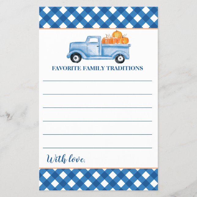 Pumpkin Blue Truck Baby Duwer Familientraditionen Flyer (Vorne)